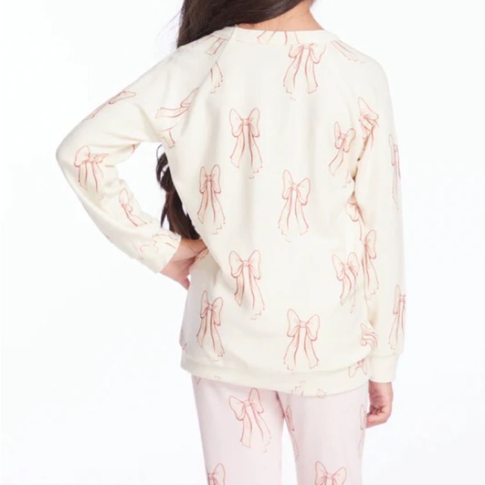 CHASER Allover Bows Girls Raglan Pullover Size 5 - Picture 2 of 7